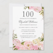 Invitation Aquarelle rose pâle Floral 100e anniversaire Invit (Devant)