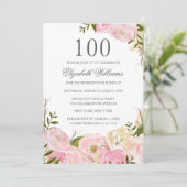 Invitation Aquarelle rose pâle Floral 100e anniversaire Invit (Debout devant)