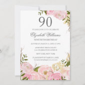 Invitation Aquarelle rose pâle Floral 90e anniversaire Invita (Devant)