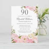 Invitation Aquarelle rose pâle Floral 90e anniversaire Invita (Debout devant)