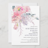 Invitation Aquarelle rose pâle Floral Anniversaire (Devant)