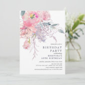 Invitation Aquarelle rose pâle Floral Anniversaire (Debout devant)