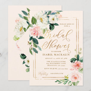 Invitation Aquarelle rose pâle Floral Fête des mariées rustiq
