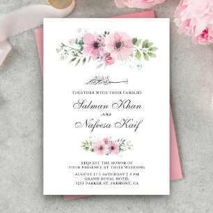 Invitation Aquarelle rose pâle Floral Mariage islamique