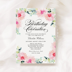 Invitation Aquarelle rose pâle Floral printemps Anniversaire