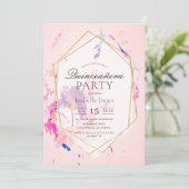 Invitation Aquarelle rose pâle Floral Quinceañera (Debout devant)