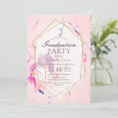 Invitation Aquarelle rose pâle Graduation florale (Debout devant)