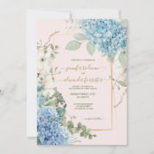 Invitation Aquarelle rose pâle Hydrangea Mariage bleu foncé (Devant)
