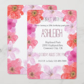 Invitation Aquarelle rose pâle jour d'anniversaire de la flor (Devant / Derrière)