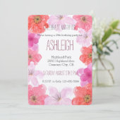 Invitation Aquarelle rose pâle jour d'anniversaire de la flor (Debout devant)
