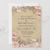 Invitation Aquarelle rose pâle Kraft Muet Rose Floral Or (Devant)