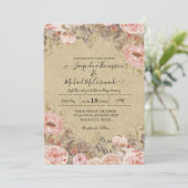 Invitation Aquarelle rose pâle Kraft Muet Rose Floral Or (Debout devant)