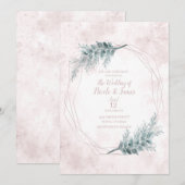Invitation Aquarelle rose pâle Mariage botanique géométrique (Devant / Derrière)