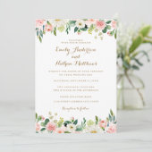 Invitation Aquarelle rose pâle Mariage floral (Debout devant)