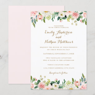 Invitation Aquarelle rose pâle Mariage floral