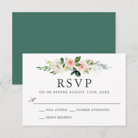Invitation Aquarelle rose pâle Mariage floral RSVP (Devant / Derrière)