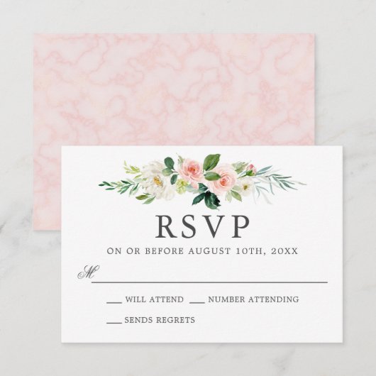Invitation Aquarelle rose pâle Mariage floral RSVP (Devant / Derrière)