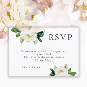 Invitation Aquarelle rose pâle Mariage floral RSVP espagnol