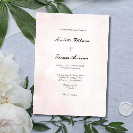 Invitation Aquarelle rose pâle Minimal mariage élégant