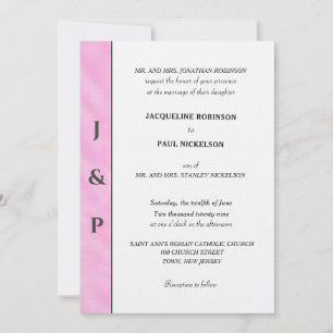 Invitation Aquarelle rose pâle minimaliste monogramme gris