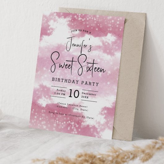 Invitation Aquarelle rose pâle Nuages Doux 16 Partie