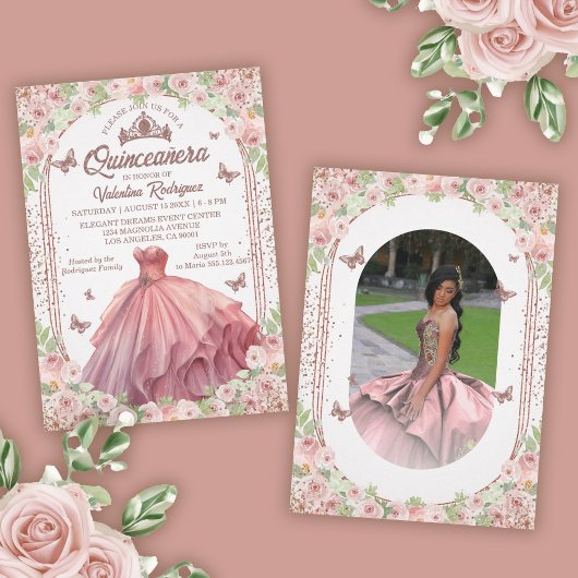 Invitation Aquarelle rose pâle Parties scintillant florale Qu