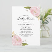 Invitation Aquarelle rose pâle Peonies Joli Baby shower (Debout devant)