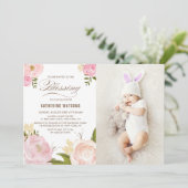 Invitation Aquarelle rose pâle Peonies Photo Bénédiction (Debout devant)