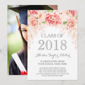 Invitation Aquarelle rose pâle, photo florale 2018 Grad (Devant / Derrière)