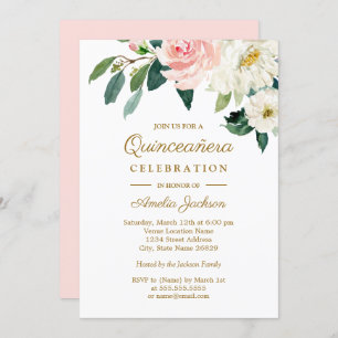Invitation Aquarelle rose pâle Quinceanera
