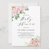 Invitation Aquarelle rose pâle Rose Baby shower Floral (Devant)