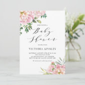 Invitation Aquarelle rose pâle Rose Baby shower Floral (Debout devant)