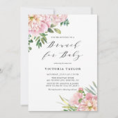 Invitation Aquarelle rose pâle Rose Brunch floral pour bébé (Devant)