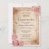 Invitation Aquarelle rose pâle Rose or Quinceanera (Devant)