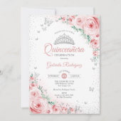 Invitation Aquarelle rose pâle Rose Quinceanera (Devant)