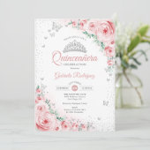 Invitation Aquarelle rose pâle Rose Quinceanera (Debout devant)