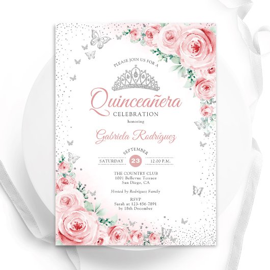 Invitation Aquarelle rose pâle Rose Quinceanera