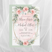 Invitation Aquarelle rose pâle Rose vert Mariage