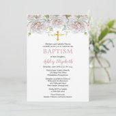 Invitation Aquarelle rose pâle Roses Baptême floral (Debout devant)