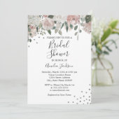 Invitation Aquarelle rose pâle Silver Fête des mariées floral (Debout devant)