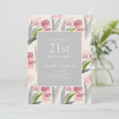 Invitation Aquarelle rose pâle Tulipes 21e anniversaire (Debout devant)
