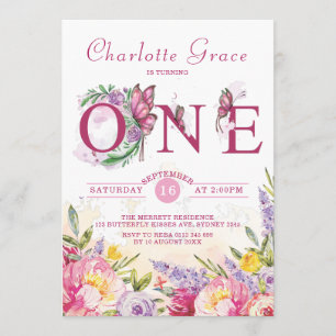 Invitation Aquarelle rose papillon Floral Anniversaire