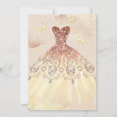 Invitation Aquarelle Rose Papillon Or Robe Quinceanera (Dos)