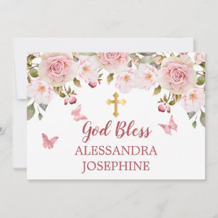 Invitation Aquarelle rose Papillons floraux et nom croisé