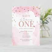 Invitation Aquarelle rose Parties scintillant 1er anniversair (Debout devant)