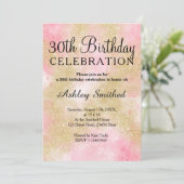 Invitation Aquarelle rose parties scintillant d'or de fille 3 (Debout devant)