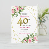Invitation Aquarelle rose Parties scintillant or floral 40e a (Debout devant)
