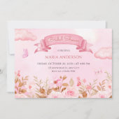 Invitation Aquarelle rose pastel jardin fleuri douche nuptial (Devant)