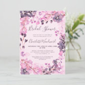 Invitation Aquarelle rose pastel rose fleurie douche nuptiale (Debout devant)