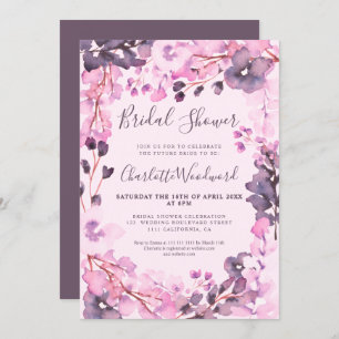 Invitation Aquarelle rose pastel rose fleurie douche nuptiale